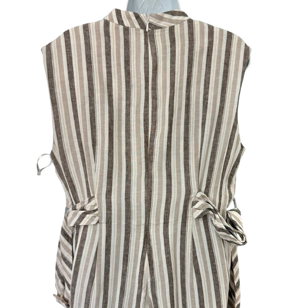 Calvin Klein White Beige Mock Neck Pinstripe Linen Blend Cropped Jumpsuit sz 12 - Picture 11 of 16